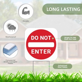 2PC Do Not Enter Sign with Stakes, 13 Inches by 13 Inches - Corrugated Plastic - No Exit No Outlet Dead End No Thru Traffic No Turn Around Sign