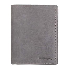 Women's and Men's Genuine Leather Wallet in Portrait Format, Wallet with 2 Note Compartments, Coin Compartment and 7 Card Slots for Credit Cards, Wallet with RFID, Wallet in Grey, Approx. 12 x 9.5 cm,