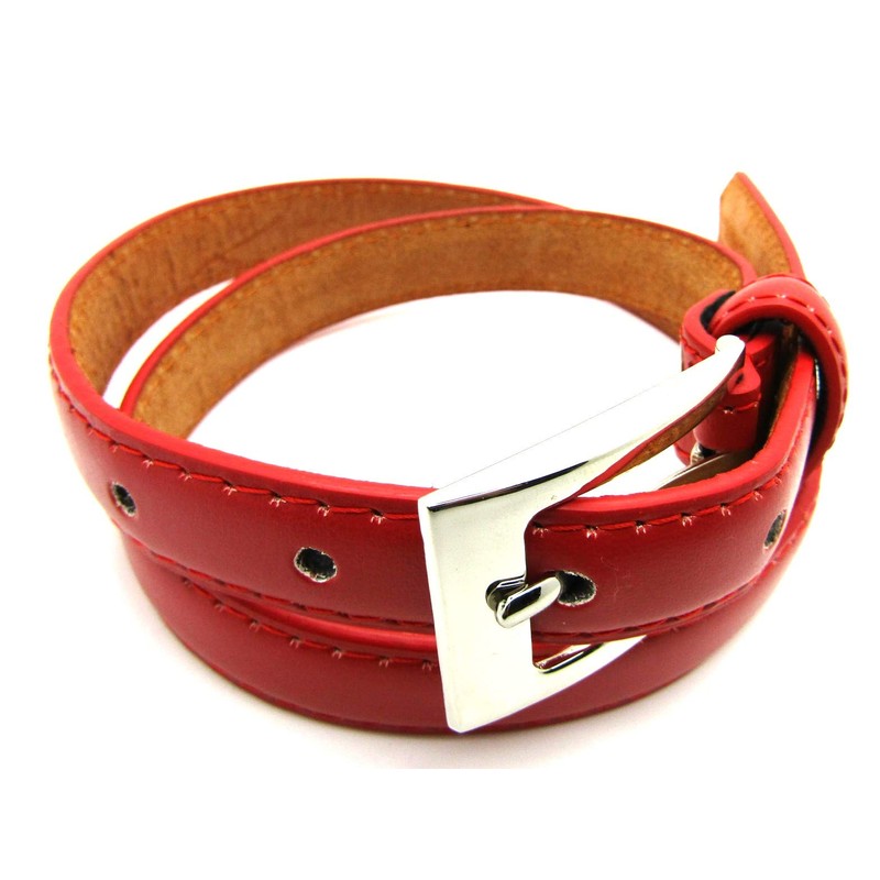 Ladies Skinny Leather Belt (34" to 37" LARGE, RED)