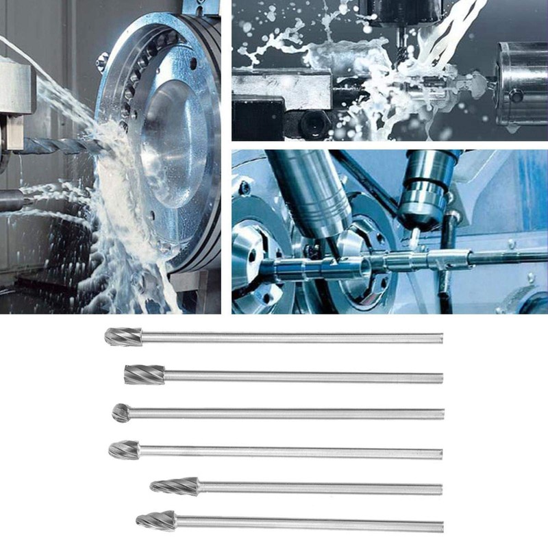 6pcs 6mm Tungsten Carbide Burr Set, 1/4" Shank Aluminum Rotatory