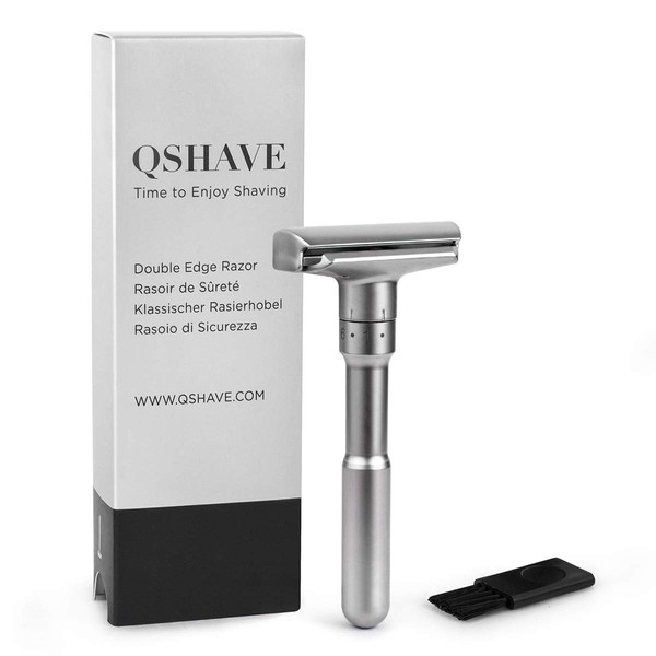 QSHAVE Adjustable Double Edge Classic Safety Razor (1 Razor & 5 Titanium Coated Replacement Blades)