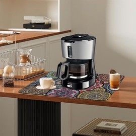 Dish Drying Mat Bohemia Vintage Decorative Pattern Kitchen Mat 12"x19" Bsorbent Coffee Maker Mat for Dishes,Utensils Coffee Maker Pots and Pans Easy Clean Dish Slip Resistant Pad