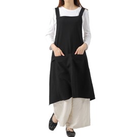 Anes p704 Short Apron Cafe Store Apron, Loose, Easy to Put on and Take Off, Ultra Light and Easy to Move, One Size Fits Most, Women's Nursing Apron, Solid Color,, Black