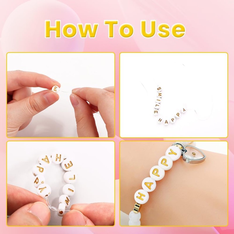 JOISHOP 1000Pcs Gold Acrylic Letter Beads for Bracelet Making, 7mm