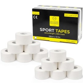 Kalahari 12 Rolls zinc Oxide Tape Extra Long (Total 164 m), Athletic Tape, Blister Prevention, Strapping for Foot, Wrist, Hand. Sports, Rugby, Football, Non-Elastic, 100% Cotton White – 3.8cm x 13,7m