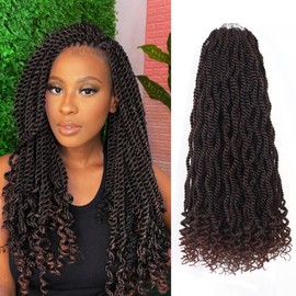 Crochet Hair for Black Women 8 Packs Senegalese Twist Crochet Hair Curly Ends 8 Inch Crochet Senegalese Twist Hair Pre Looped Kinky Twist Crochet Braids (18 Inch,T30)