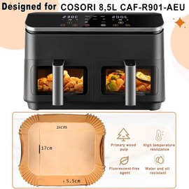 YJDM Airfryer Baking Paper for Hot Air Fryer Cosori 8.5 L, Pack of 100 Rectangular Airfryer Baking Paper for Cosori CAF-R901-AEU, Hot Air Fryer 2 Chambers Dual Zone Air Fryer XXL 8.5 L