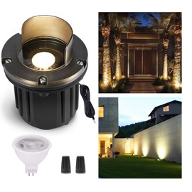Gardenreet Landscape Well Lights Brass, LED Low Voltage Outdoor In Ground Lights, 12V Waterproof Garden Lights Wired Shield Top for Outside Driveway Walkway Path with 5W 450LM 2700K MR16 Bulb