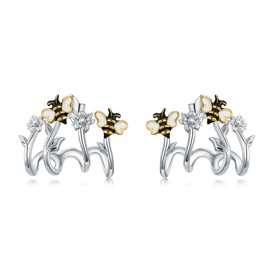 TIGER RIDER Bee Sterling Silver Earrings for Women Gold Plated Bee Claw Earrings Silver Jewelry Earrings Gifts for Birthdays Christmas Gifts