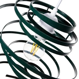 Modern Designer Dark Forest Green Gloss Metal Double Ribbon Spiral Swirl Ceiling Light Pendant Shade | 23cm Diameter | 60w Maximum by Happy Homewares