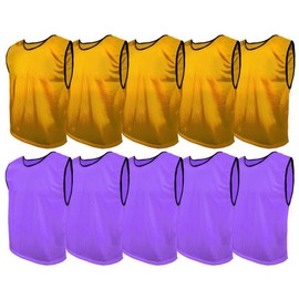 SPORTSBIBS Training Bibs Pack of 10 Football Vests Sports Practice Pinnies Soccer Rugby (5x Purple + 5x Brown, M 155-169cm (Juniors))