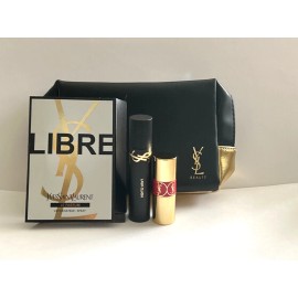 Yves Saint Laurent Beaute YSL black & gold Makeup cosmetics Bag With Makeup Set