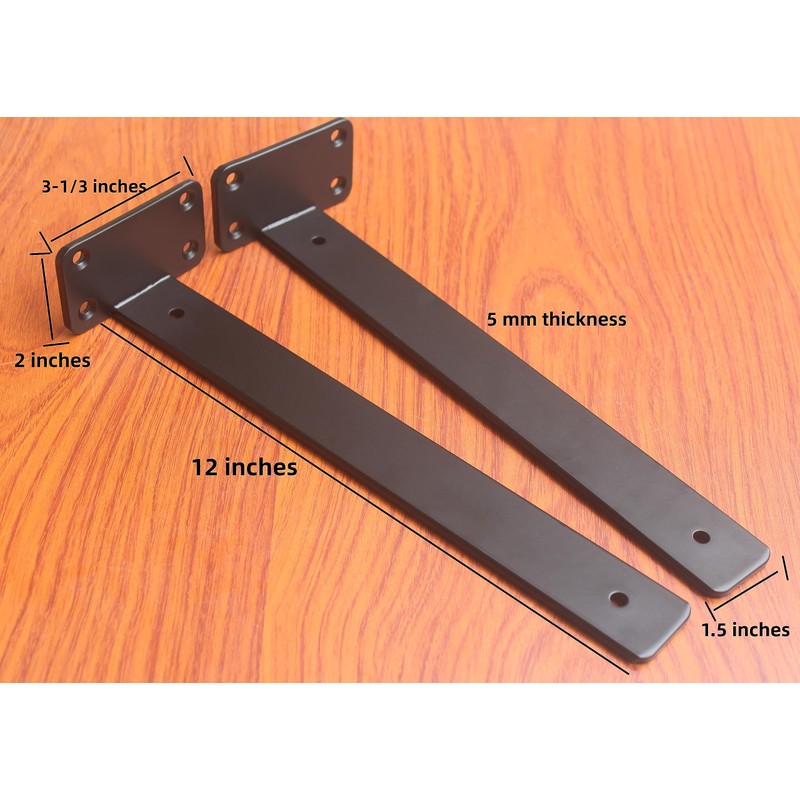 4 Pack - 12 inch Black Hidden L Shelf Bracket
