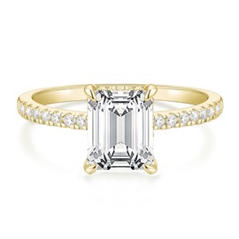Titaniumcentral 3CT Engagement Ring Women's Gold Silver Rings with Cubic Zirconia Emerald Cut Wedding Rings Promise Ring for Women, Non-precious metal, Cubic Zirconia