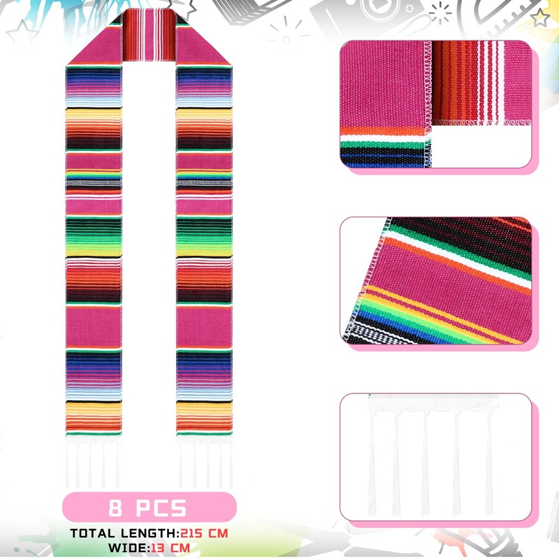 Berlune 8 Pcs Mexican Graduation Sash Hispanic Serape Graduation Stole