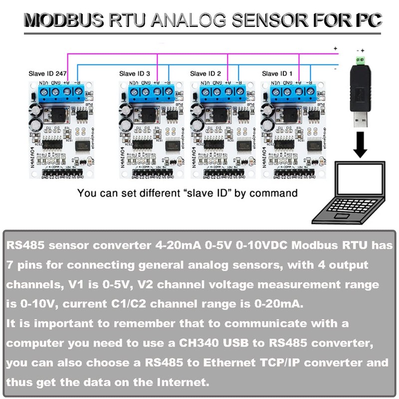 DAOKI DC 12V 4-20mA 0-5V 0-10V Voltage Signal Acquisition RS485