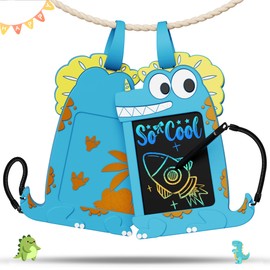 bravokids Dinosaur Toys for Boys, Kid Toys 4.5in Backpack LCD Writing Board Drawing Pad Coloring Doodle Board, Car Trip Learning Educational Toddler Toys Birthday Gift for 3 4 5 6 7 8 Boys(Blue)