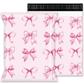 Whaline 100Pcs Pink Bow Poly Mailer Valentine's Day 10 x 13 Inch Watercolor Bowknot Mailing Bag Preppy Cute Bowtie Self-Sealing Plastic Packaging Envelope Bag For Small Business