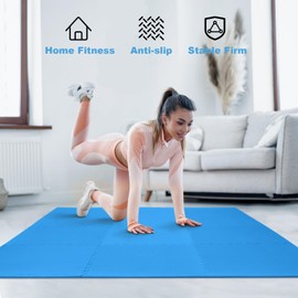 【Updated】 Gym Mat, 1/2" Thick EVA Foam Exercise Mat, 12-Pack Interlocking Puzzle Tiles - Non-Slip Gym Flooring for Home Workout, Kids Play & Equipment Padding, 48 Square Feet, Blue