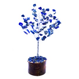 YATHABI Lapis Lazuli Money Bonsai Tree Feng Shui Sculpture Reiki Healing Prosperity Crystals Aura Cleansing Chakra Balancing Home Decor Handmade Trees Wealth Lucky Charm Silver Wire Size 7-8 Inch