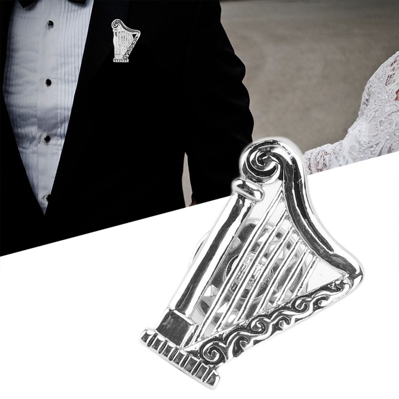 Harp Brooch Stylish Innovative Silver Glossy Finish Musical Instrument Brooch