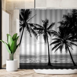 CCXTCZ Black and White Palm Tree Shower Curtain Hawaii Beach Landscape Tropical Jungle Rain Forest Plant Tropical Plam Leaves Minimalism Exotic Fabric Bathroom Decor Curtains with Hooks,Gray Black