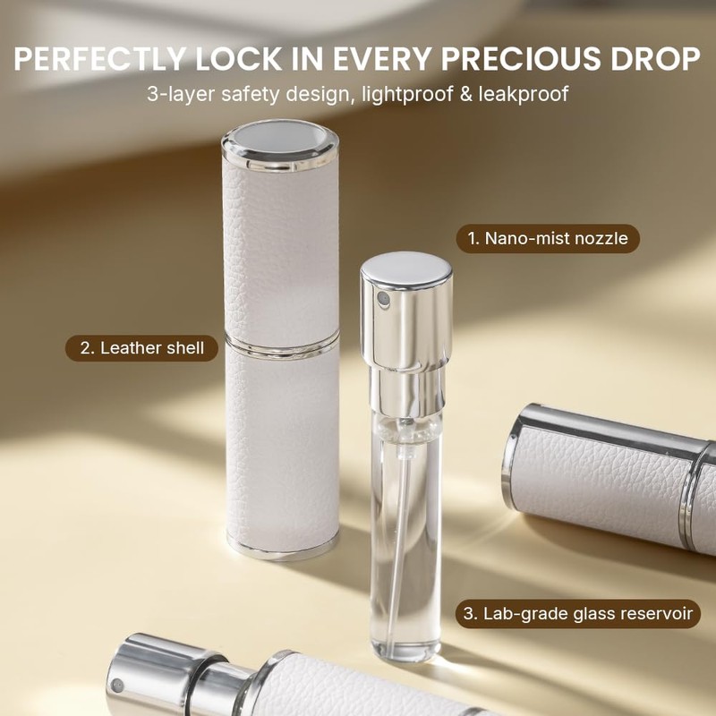 Cryslora Perfume Atomiser, Rotary Press Leather Refillable Perfume Bottle, High-End