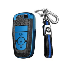KUNIO Car Key Case Fits Ford Mondeo Mustang Explorer EcoSport S-Max Ranger Fiesta F150 F250 TPU Leather Texture Key Case Key Case Key Protector 3 Buttons Blue