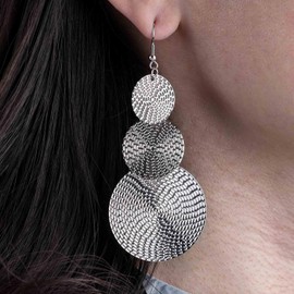 Aneneiceera Vintage Long Disc Coin Dangle Earrings Gold Coin Earrings Round Hammered Disc Drop Earrings Geometric Circle Earrings for Women (Gold), Zinc