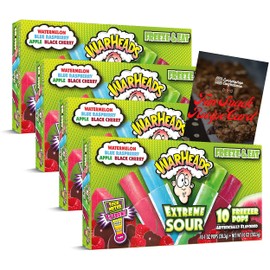 Warheads Freezer Pops 40 Count Assorted Variety Pack - 4 Boxes of 10 Pops Each - Cornershop Confections Fun Homemade Snack Recipe Card Included! (Warheads 40 Count Variety Pack)