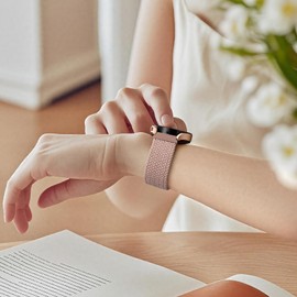 Mastten 18mm Fabric Elastic Magnetic Watch Strap Compatible with Garmin Vivoactive 4s Strap - Venu 3S Venu 2S Band, Soft Nylon Quick Release Braided Watch Straps for Women Men, Pink