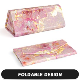 NPOOYI 2 Pack Sunglasses Case, Foldable Glasses Case, Magnetic PU Leather Hard Shell Folding Eyeglass Holder Box, Collapsible Unisex for Women Men, Gold Pink Marble