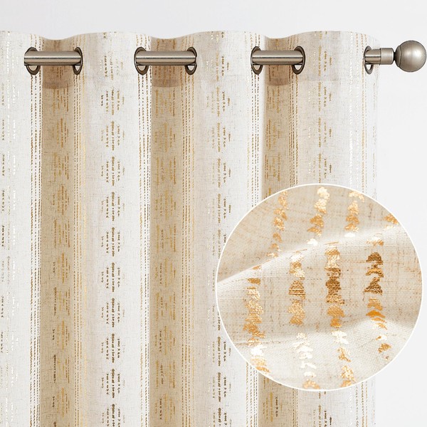 jinchan Boho Curtains Linen Curtains Gold Foil Print Farmhouse Curtains