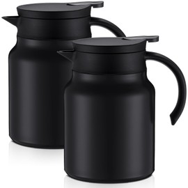 Ziliny 2 Pcs 34 oz Thermal Coffee Carafes for Keeping Hot/cold Stainless Steel Small Coffee Creamer Container Double Wall Vacuum Insulated Tea Pot Milk Beverage Dispenser for Party Home (Black)