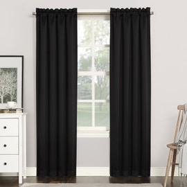 Sun Zero Easton Energy Saving Blackout Rod Pocket Curtain Panel, 40" x 95", Black
