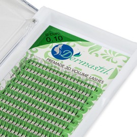 Dermastil 3D Premade Handmade Volume Eyelashes, Ready-to-Use Fan without Knots, D Curl, Thickness 0.10 mm for Eyelash Extension, PBT, Vegan, 16 Strips (14 mm)