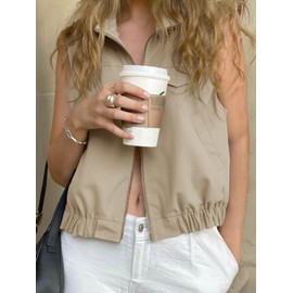 Tankaneo Womens Zip Up Cargo Vest Tops Summer Casual Sleeveless Jackets Cap Sleeve Vests Outerwear with Pockets