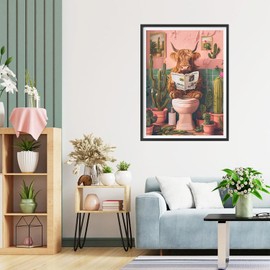 QQYRHN 5D Cow Reading Newspaper Diamond Painting Kit for Adults Beginners Cactus Diamond Art Kits Complete DIY Toilet Diamond Embroidery Set Perfect for Relaxation and Decoration 30 x 40 cm