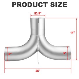 Piclafe Universal 5" Exhaust Elbow Y Pipe with Divider, 5" Inlet (ID) 5" Outlet (OD), Aluminized Y Pipe