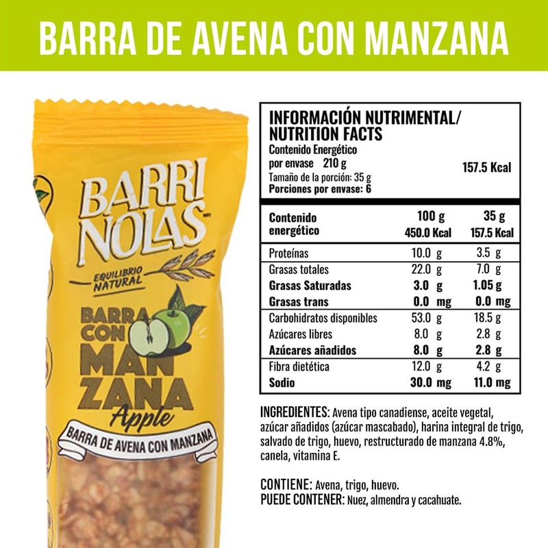 Autoexhibidor Barrinolas | 15 Barras de Avena con Manzana