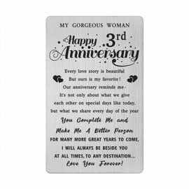 Fetiger 3rd Wedding Anniversary Card Gifts for Her Wife, 3 Year Anniversary Card for Her, Happy 3rd Anniversary Card for Wife Girlfriend, Woman 3 Year Anniversary Engraved Wallet Card