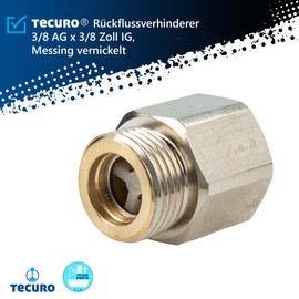 tecuro Backflow Preventer 3/8 Inch Male x 3/8 Inch Female Thread, Nickel-Plated Brass, Intrinsically Safe with Seal Backflow Protection