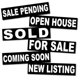 Six Pack Bundle of Real Estate Rider Signs 6x24 Inch, Metal Pins Included, Double-Sided, Waterproof Corrugated Plastic (White Letters - Black)