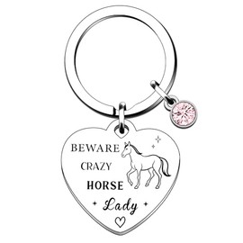 QMVMV Funny Horse Keyring Gifts Animal Lover Gift Beware Crazy Horse Lady Horse Lover Gift For Women