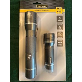 DEFIANT 1100 Lumens and 650 Lumens Alkaline Battery LED Powered Flashlight 2pk