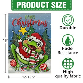 Dyrenson Merry Christmas Cute Frog Decorative Garden Flag, Xmas Tree Snow Yard Outside Home Decorations, Funny Winter Holiday Burlap Outdoor Small Decor Double Sided 12 x 18