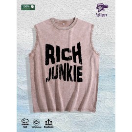 RICH JUNKIE Graphic Washed Vest US Warehouse 3 Colors Cotton TankSize: M, Color: Apricot color