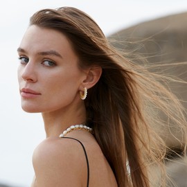 GLOQUAT 14k Gold Plated Freshwater Pearl Hoop Earrings for Women S925 Silver Post Hypoallergenic Vintage Pearl Hoops for Women Trendy Everyday Earrings with Pearls Gold CZ Hoop Earring Jewelry