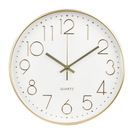 bakbrand Wall Clock 10 Inch Non-Ticking Silent Modern Simple Style Round Decor Clock Gold Stereoscopic Dial Quartz Wall Clocks for Home/Office/School/Living Room/Bedroom/Kitchen