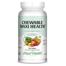 Maxi Health Chewable Multivitamin for Kids, Teens and Adults - Cherry Chewable Vitamins for Adults & Children - Kosher Kids Multivitamin + Iron (180 Tablets)